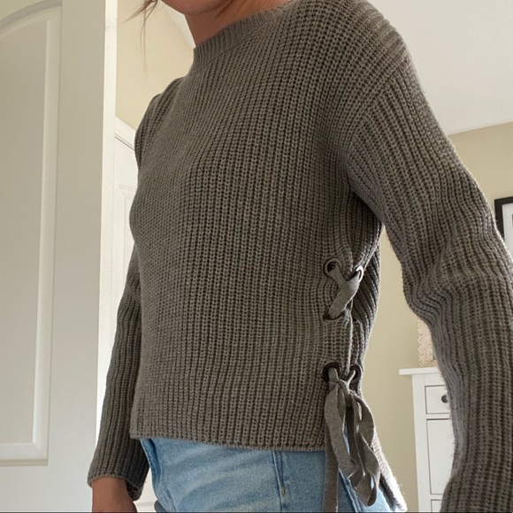 Grey Tie Up Sweater - Picture 3 of 4
